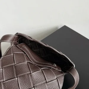 Bottega Veneta Unisex Diago in Grained Intreccio Leather-Dark Brown