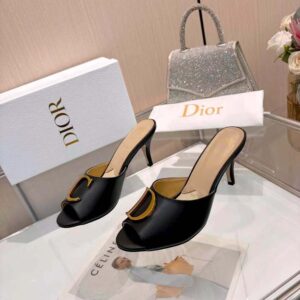 Dior Women Initials Heeled Slide New Black Lambski KCO675LAB