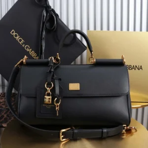 Dolce Gabbana D&G Women Medium My Sicily Handbag in Plongé Calfskin-Black