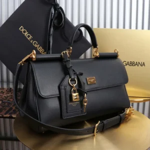 Dolce Gabbana D&G Women Medium My Sicily Handbag in Plongé Calfskin-Black
