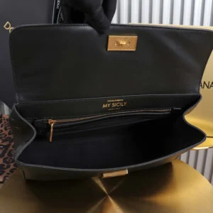 Dolce Gabbana D&G Women Medium My Sicily Handbag in Plongé Calfskin-Black