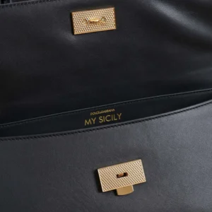 Dolce Gabbana D&G Women Medium My Sicily Handbag in Plongé Calfskin-Black
