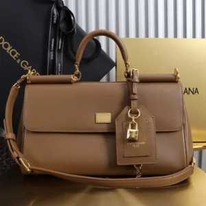 Dolce Gabbana D&G Women Medium My Sicily Handbag in Plongé Calfskin-Brown