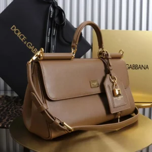 Dolce Gabbana D&G Women Medium My Sicily Handbag in Plongé Calfskin-Brown