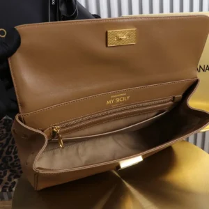 Dolce Gabbana D&G Women Medium My Sicily Handbag in Plongé Calfskin-Brown