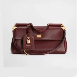Dolce Gabbana D&G Women Medium My Sicily Handbag in Plongé Calfskin-Burgundy