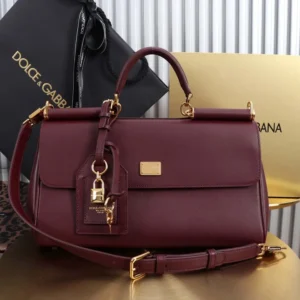 Dolce Gabbana D&G Women Medium My Sicily Handbag in Plongé Calfskin-BurgundyDolce Gabbana D&G Women Medium My Sicily Handbag in Plongé Calfskin-Burgundy