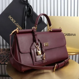 Dolce Gabbana D&G Women Medium My Sicily Handbag in Plongé Calfskin-Burgundy