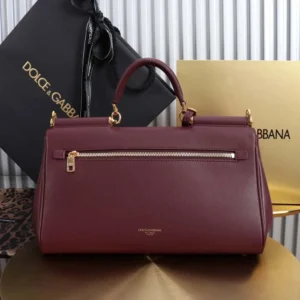 Dolce Gabbana D&G Women Medium My Sicily Handbag in Plongé Calfskin-Burgundy