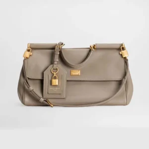 Dolce Gabbana D&G Women Medium My Sicily Handbag in Plongé Calfskin-Gray