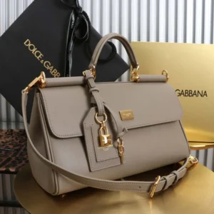 Dolce Gabbana D&G Women Medium My Sicily Handbag in Plongé Calfskin-Gray