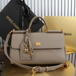 Dolce Gabbana D&G Women Medium My Sicily Handbag in Plongé Calfskin-Gray
