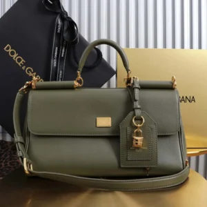 Dolce Gabbana D&G Women Medium My Sicily Handbag in Plongé Calfskin-Green