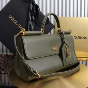Dolce Gabbana D&G Women Medium My Sicily Handbag in Plongé Calfskin-Green