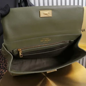 Dolce Gabbana D&G Women Medium My Sicily Handbag in Plongé Calfskin-Green
