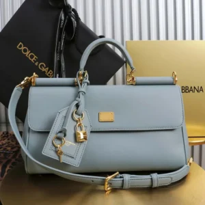 Dolce Gabbana D&G Women Medium My Sicily Handbag in Plongé Calfskin-Light Blue