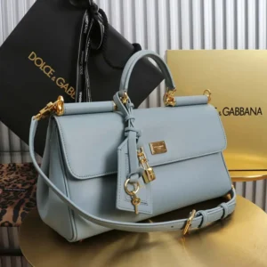 Dolce Gabbana D&G Women Medium My Sicily Handbag in Plongé Calfskin-Light Blue