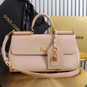 Dolce Gabbana D&G Women Medium My Sicily Handbag in Plongé Calfskin-Pink