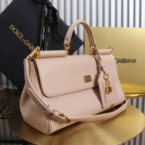 Dolce Gabbana D&G Women Medium My Sicily Handbag in Plongé Calfskin-Pink