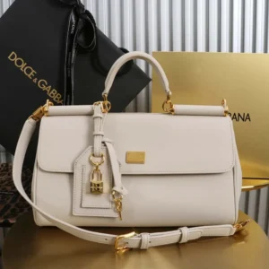 Dolce Gabbana D&G Women Medium My Sicily Handbag in Plongé Calfskin-White