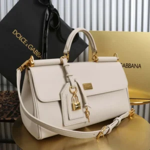 Dolce Gabbana D&G Women Medium My Sicily Handbag in Plongé Calfskin-White