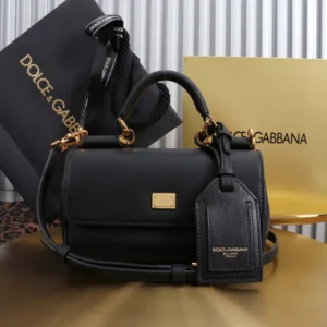 Dolce Gabbana D&G Women Mini My Sicily Calfskin Handbag-Black