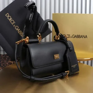 Dolce Gabbana D&G Women Mini My Sicily Calfskin Handbag-Black