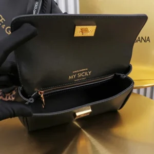 Dolce Gabbana D&G Women Mini My Sicily Calfskin Handbag-Black