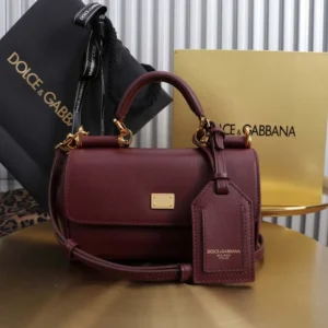 Dolce Gabbana D&G Women Mini My Sicily Calfskin Handbag-Burgundy