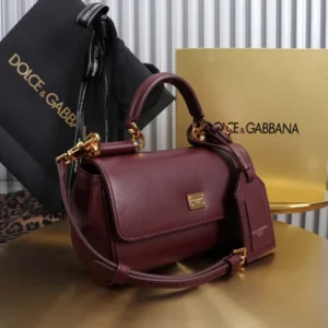 Dolce Gabbana D&G Women Mini My Sicily Calfskin Handbag-Burgundy