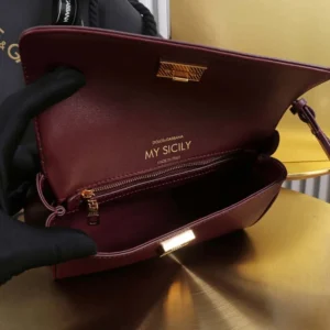 Dolce Gabbana D&G Women Mini My Sicily Calfskin Handbag-Burgundy