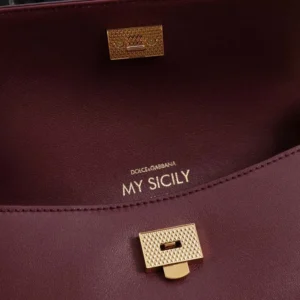 Dolce Gabbana D&G Women Mini My Sicily Calfskin Handbag-Burgundy