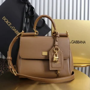 Dolce Gabbana D&G Women Small My Sicily Handbag in Plongé Calfskin-Brown