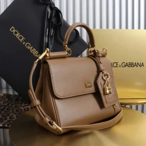 Dolce Gabbana D&G Women Small My Sicily Handbag in Plongé Calfskin-Brown