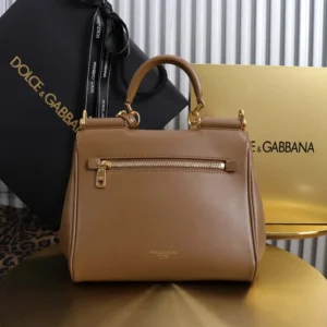 Dolce Gabbana D&G Women Small My Sicily Handbag in Plongé Calfskin-Brown