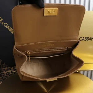 Dolce Gabbana D&G Women Small My Sicily Handbag in Plongé Calfskin-Brown