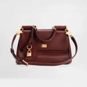 Dolce Gabbana D&G Women Small My Sicily Handbag in Plongé Calfskin-Burgundy