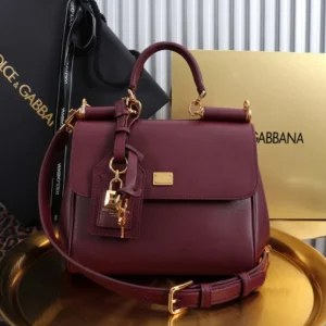Dolce Gabbana D&G Women Small My Sicily Handbag in Plongé Calfskin-Burgundy