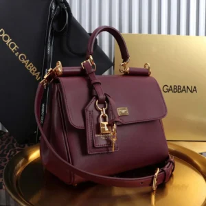 Dolce Gabbana D&G Women Small My Sicily Handbag in Plongé Calfskin-Burgundy
