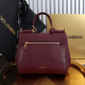 Dolce Gabbana D&G Women Small My Sicily Handbag in Plongé Calfskin-Burgundy