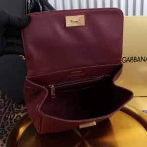 Dolce Gabbana D&G Women Small My Sicily Handbag in Plongé Calfskin-Burgundy