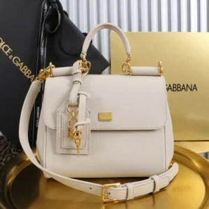 Dolce Gabbana D&G Women Small My Sicily Handbag in Plongé Calfskin-White