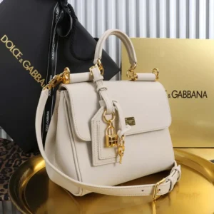 Dolce Gabbana D&G Women Small My Sicily Handbag in Plongé Calfskin-White