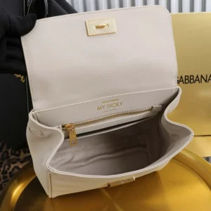 Dolce Gabbana D&G Women Small My Sicily Handbag in Plongé Calfskin-White