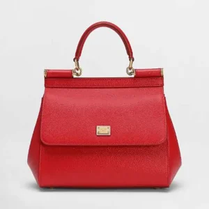 Dolce Gabbana D&G Women Small Sicily Handbag in Dauphine Calfskin-Red