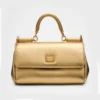 Dolce Gabbana D&G Women Medium My Sicily Handbag in Plongé Calfskin-Gold