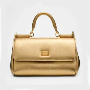 Dolce Gabbana D&G Women Medium My Sicily Handbag in Plongé Calfskin-Gold