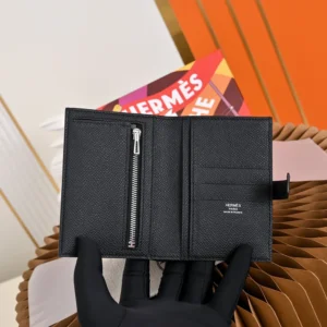 Hermes Unisex New H Passant Compact Wallet-Black