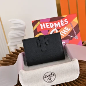 Hermes Unisex New H Passant Compact Wallet-Black