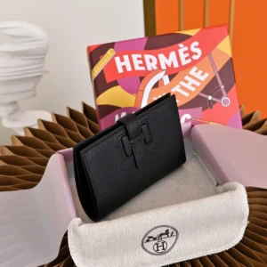 Hermes Unisex New H Passant Compact Wallet-Black